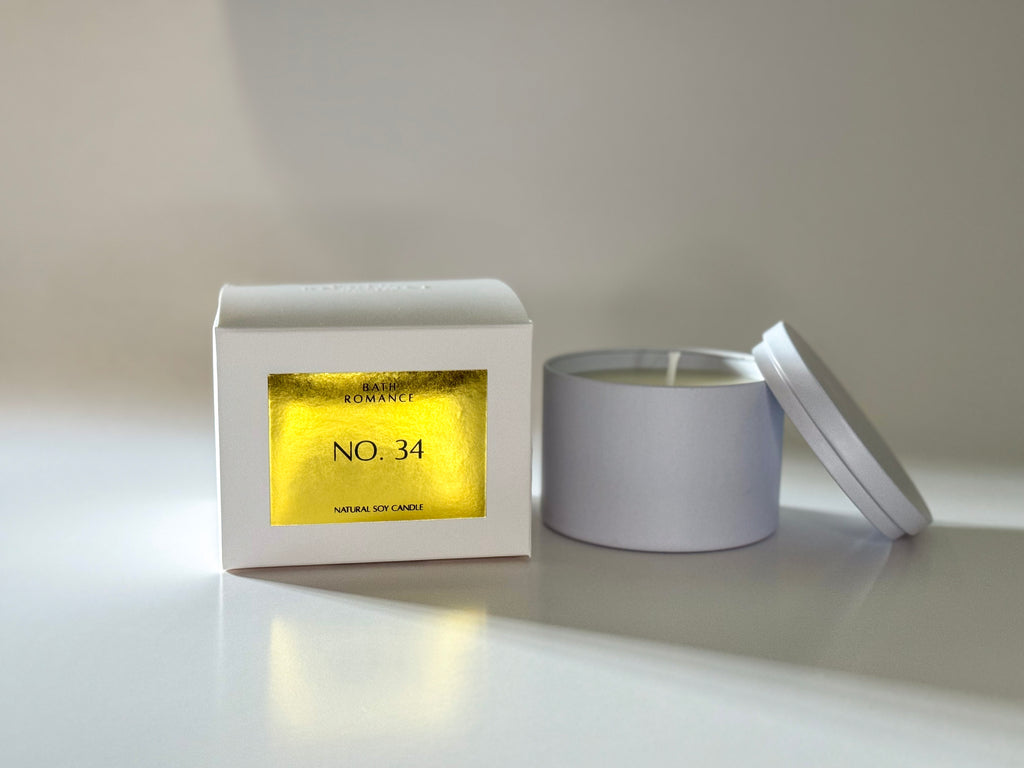 No. 34 (BATH ROMANCE SIGNATURE CANDLE) –  WHITE 8 OZ - CANDLE TIN